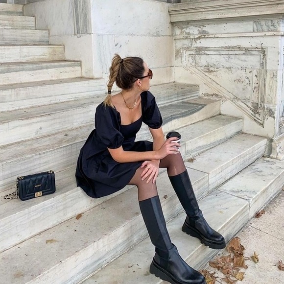 NWT Zara Lug Sole Leather Tall Boots - Picture 8 of 16